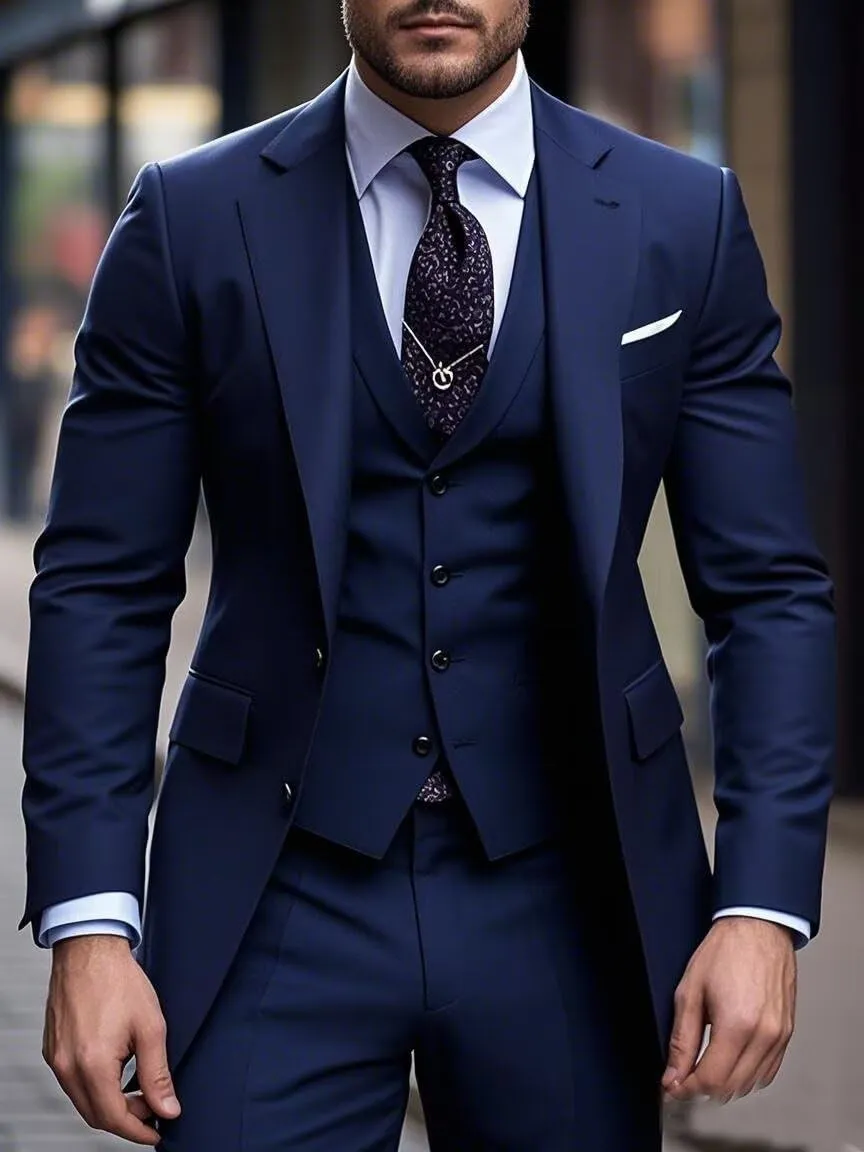 Elegant 3 Piece Slim Fit Suits for Men Wedding Party Suits Single Breasted Two Button Blazer Vest Pant Suit