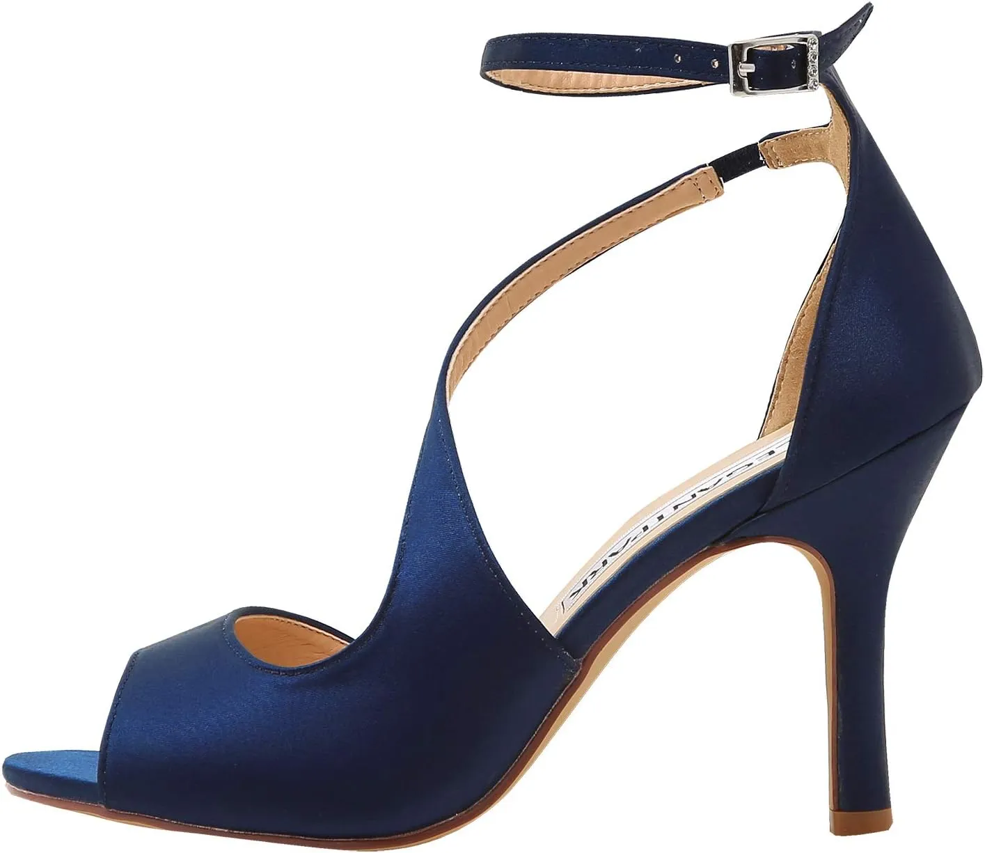 ELEGANTPARK High Heel Sandals for Women Peep Toe Ankle Straps Sandals Buckle Satin Evening Party Prom Wedding Bridal Shoes