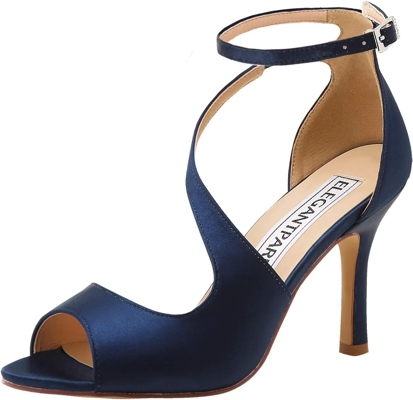 ELEGANTPARK High Heel Sandals for Women Peep Toe Ankle Straps Sandals Buckle Satin Evening Party Prom Wedding Bridal Shoes