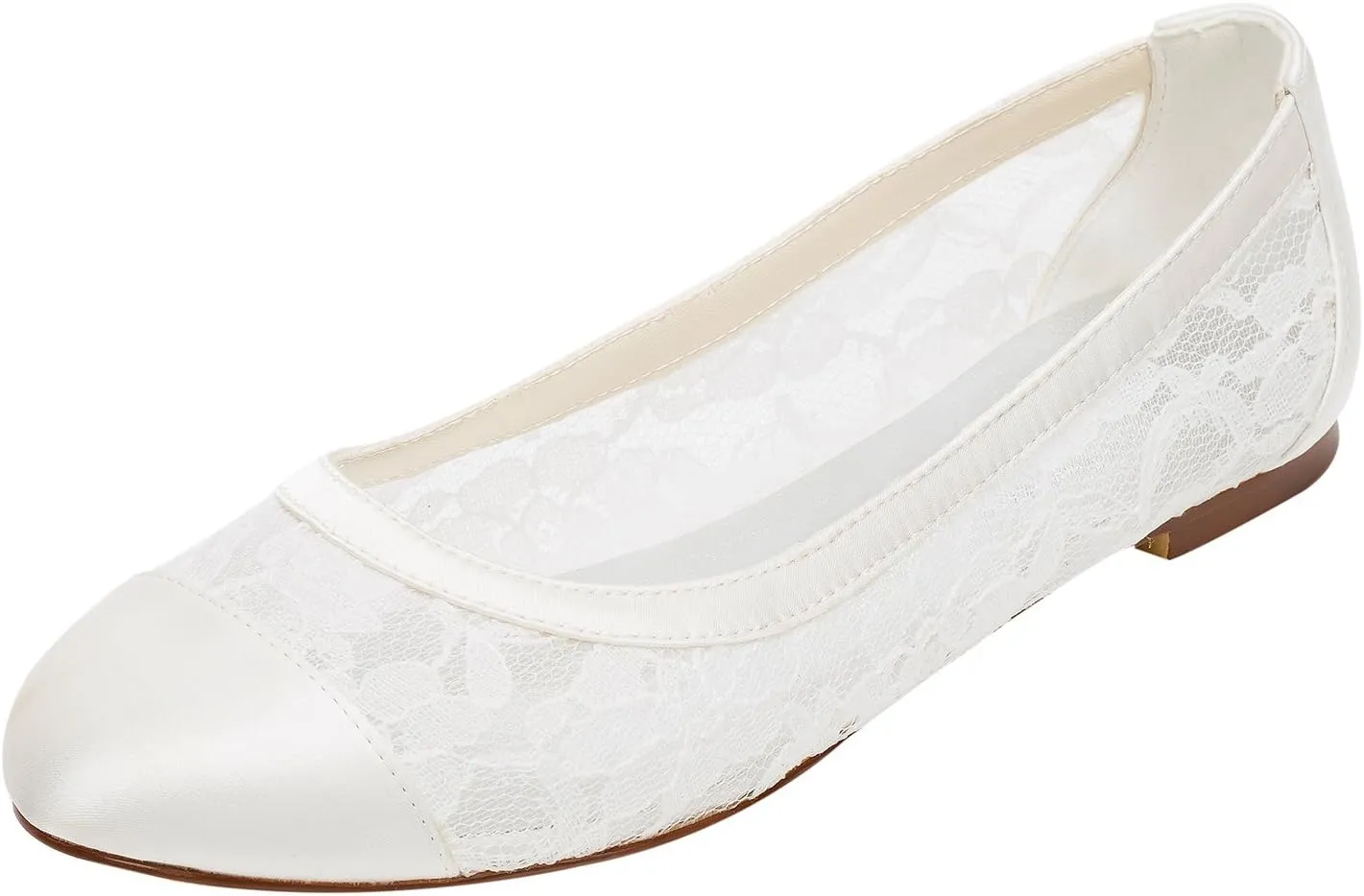 Emily Bridal Lace Wedding Shoes Flat Ivory Pumps Round Slip-on Bridal Shoes