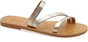 Emmanuela Ancient Greek Handmade Leather Flat Sandals with Meanders, Quality Slide on Strappy Summer Shoes for Women, Open Toe Sliders, Boho Chic Mules