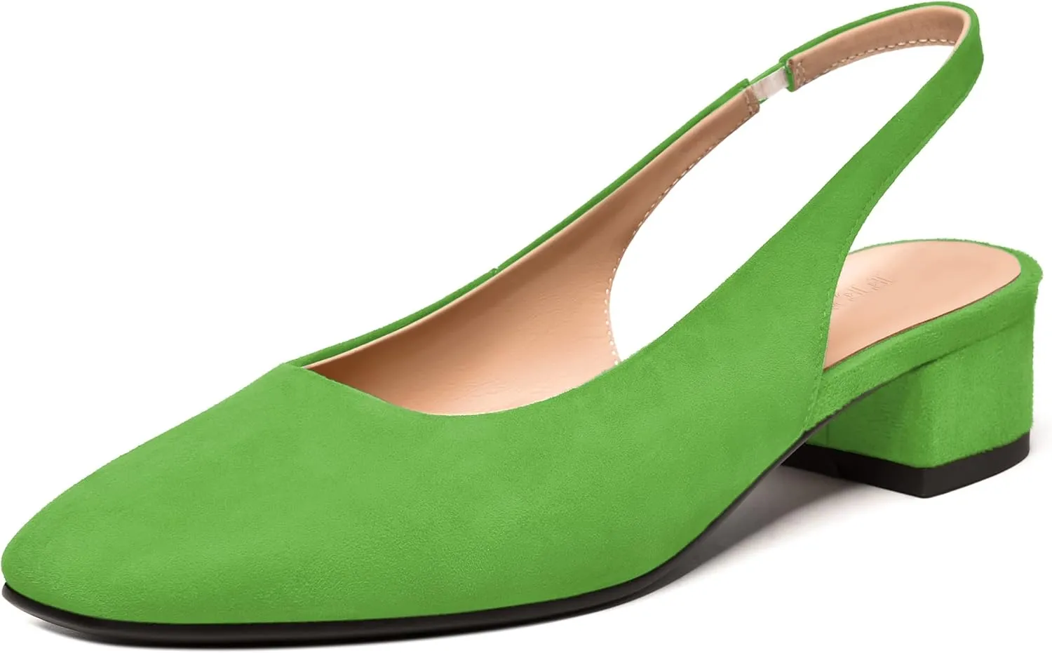 FEMSTEP Womens Dating Sexy Suede Leather Square Toe Slip On Slingback Chunky Low Heel Pumps Shoes 1.5 Inch