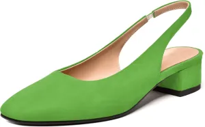 FEMSTEP Womens Dating Sexy Suede Leather Square Toe Slip On Slingback Chunky Low Heel Pumps Shoes 1.5 Inch
