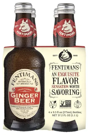 Fentimans Sparkling Ginger Beer - Ginger Beer Non Alcoholic, Ginger Ale Made with Natural Ginger Root, No Artificial Flavors or Preservatives, Botanically Brewed - 9.3 Fl Oz (Pack of 4)