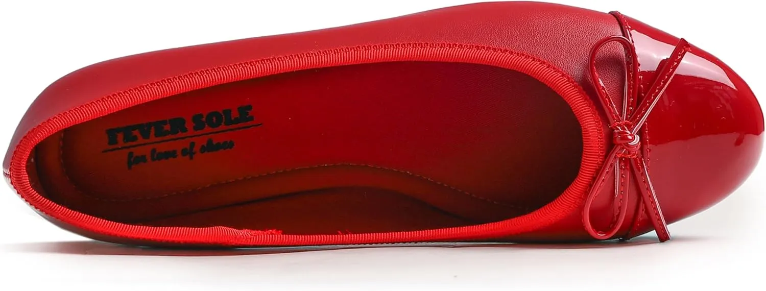 FEVERSOLE Women's Bow Tie Fashion Dress Slip On Shoes Round Toe Ballet Flat