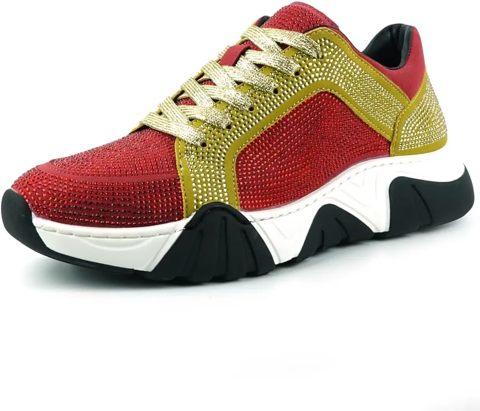 FI-2407 Suede Rhinestones Lace up Sneaker