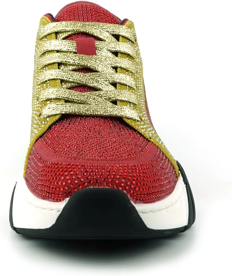FI-2407 Suede Rhinestones Lace up Sneaker