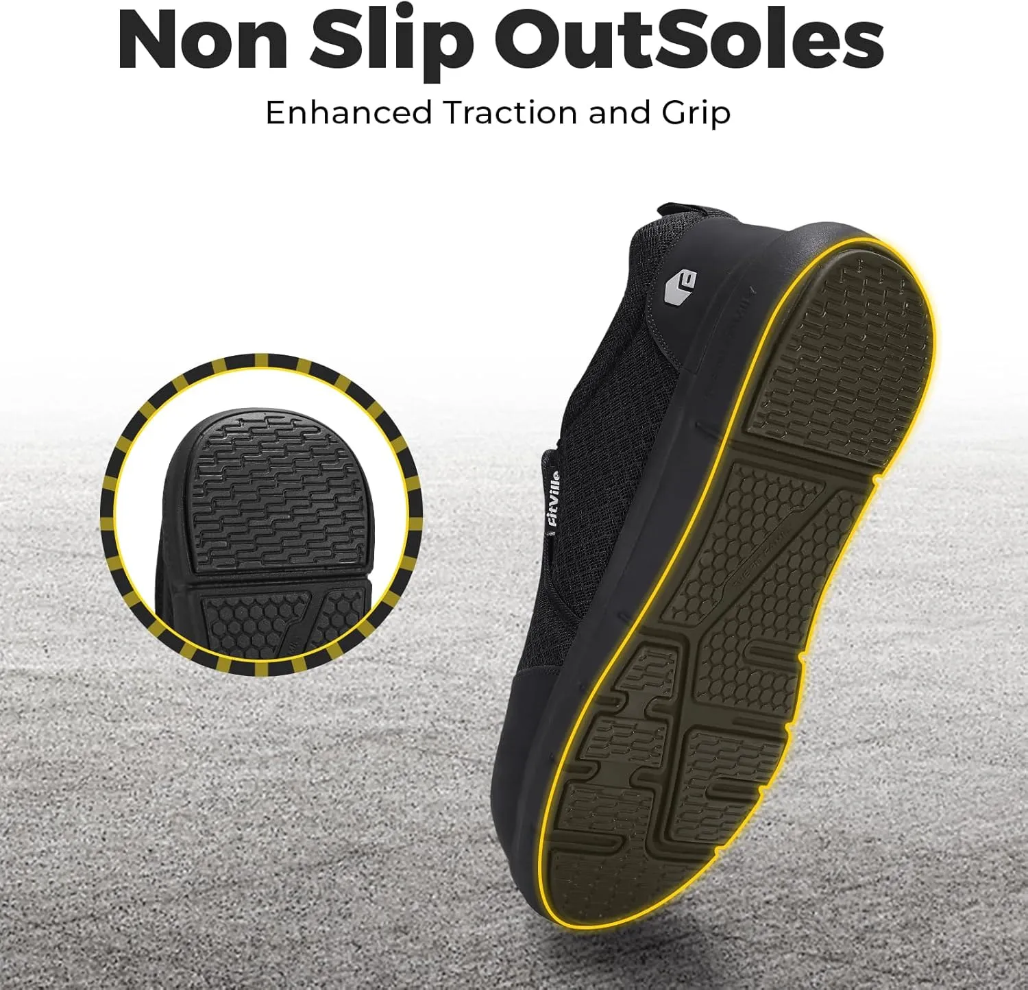 FitVille Slip on Steel Toe Shoes for Men Extra Wide Mens Composite Toe Work Shoes Puncture Proof