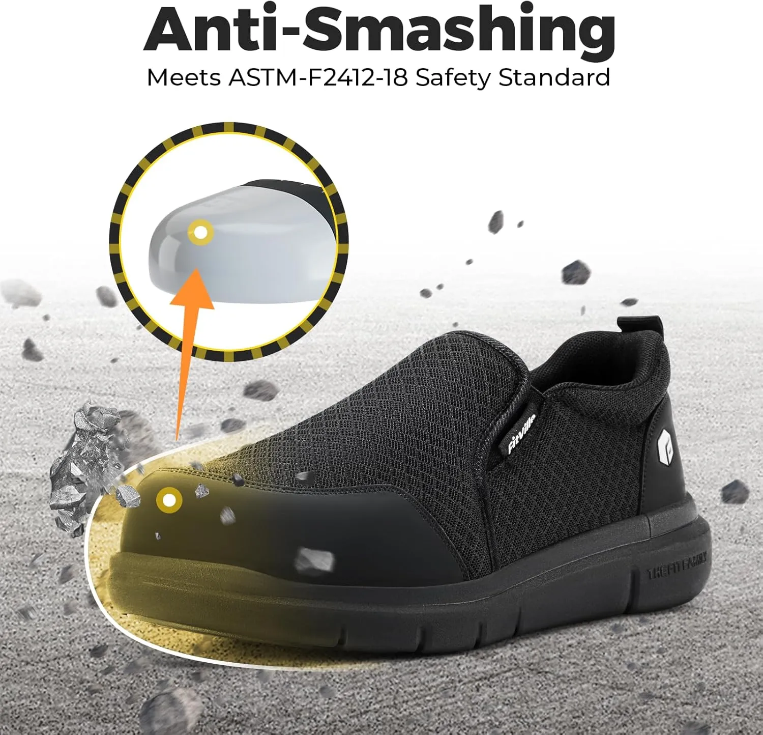 FitVille Slip on Steel Toe Shoes for Men Extra Wide Mens Composite Toe Work Shoes Puncture Proof