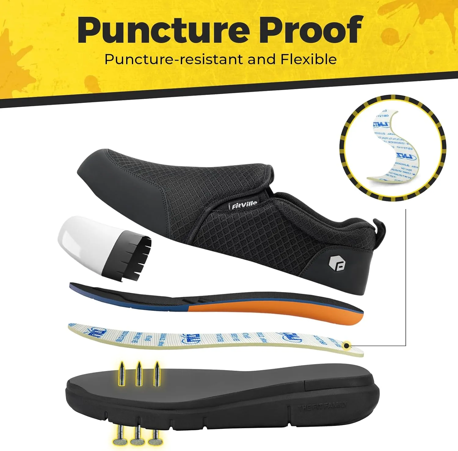 FitVille Slip on Steel Toe Shoes for Men Extra Wide Mens Composite Toe Work Shoes Puncture Proof