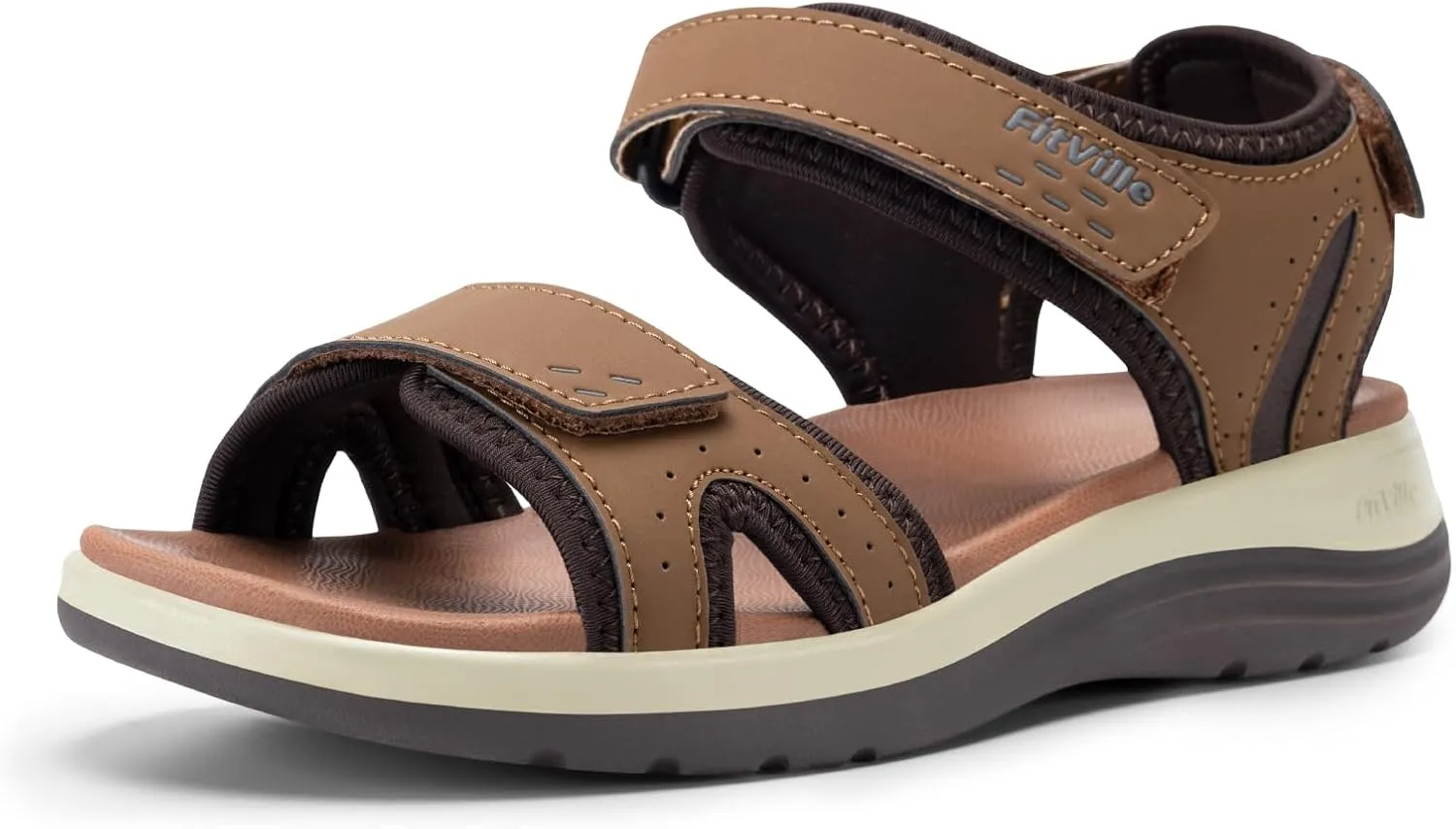 FitVille Women's Orthopedic Wide Sandals Strappy Arch Support Flat Sandals for Plantar Fasciitis & Swollen Feet | Adjustable Ankle Strap