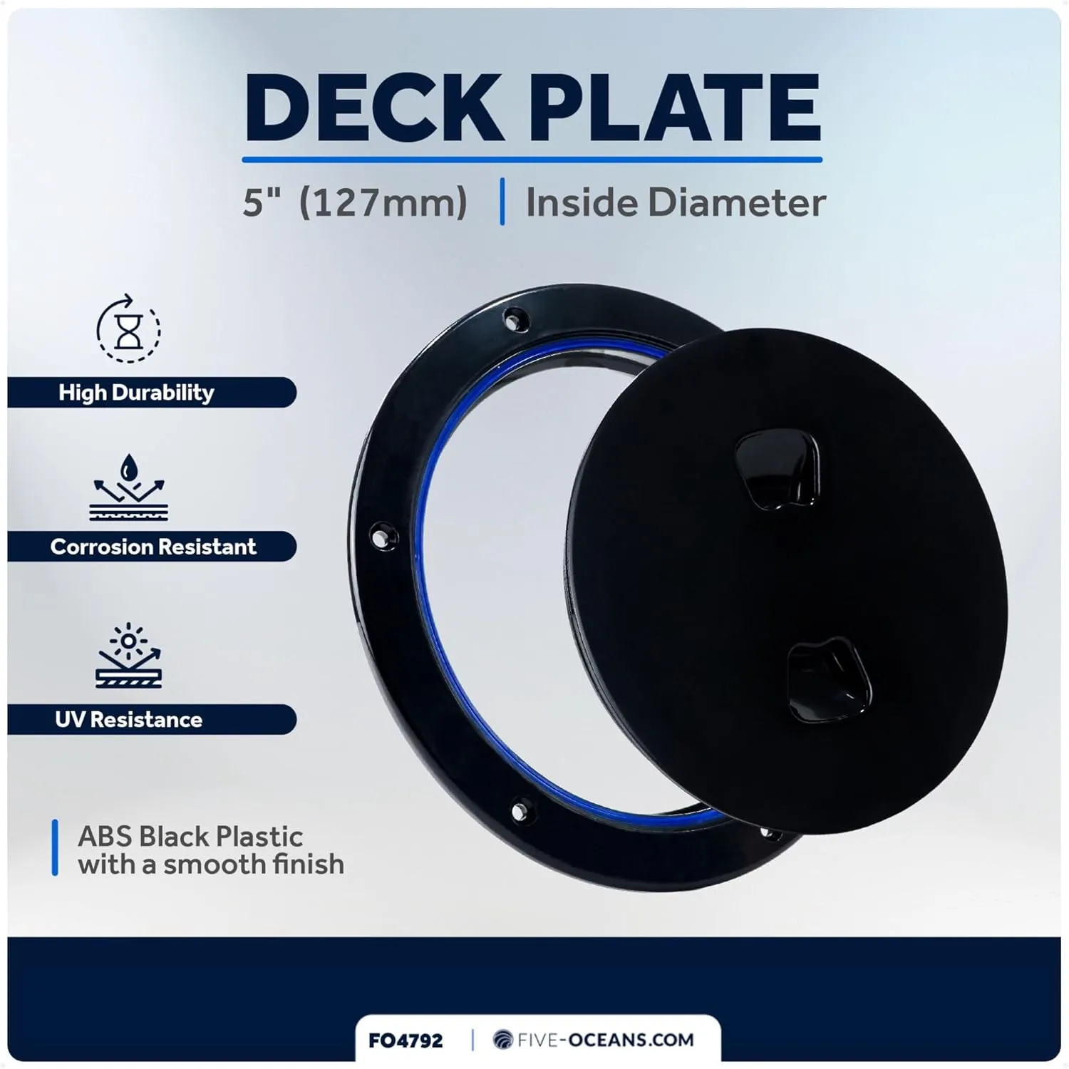 Five Oceans Boat Hatch, Marine Access Hatch, Round Inspection Deck Plate Hatch with Detachable Cover, UV Resistant ABS Black Plastic, for Pontoon, Fishing Boat, Bass Boat, Yacht, Sailboat