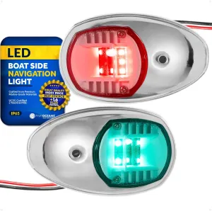 Five Oceans LED Boat Navigation Lights - Bow Light, Horizontal Mount Sidelight, Red & Green, 12V, USCG 2NM Certified - FO2890