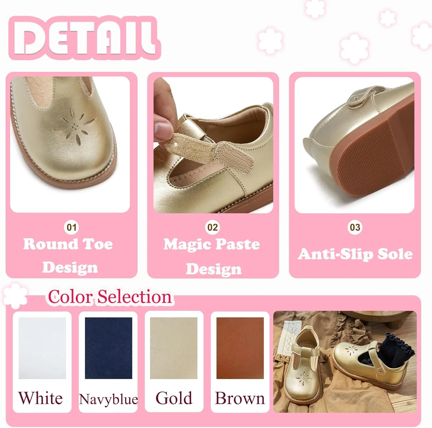 Flaryzone Toddler Little Girl Mary Jane School Uniform Oxfords Flat Dress Shoes