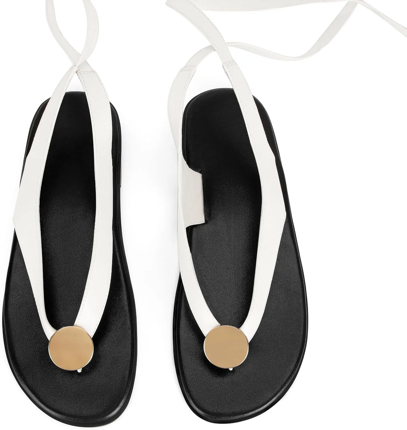 Flat Sandals for Women Strappy Sandals Comfortable Dressy Beach Flip Flop Slides Thong Sandals for Women with Metal Circular