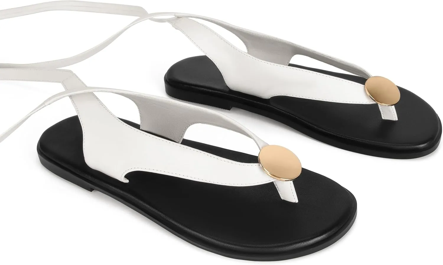 Flat Sandals for Women Strappy Sandals Comfortable Dressy Beach Flip Flop Slides Thong Sandals for Women with Metal Circular