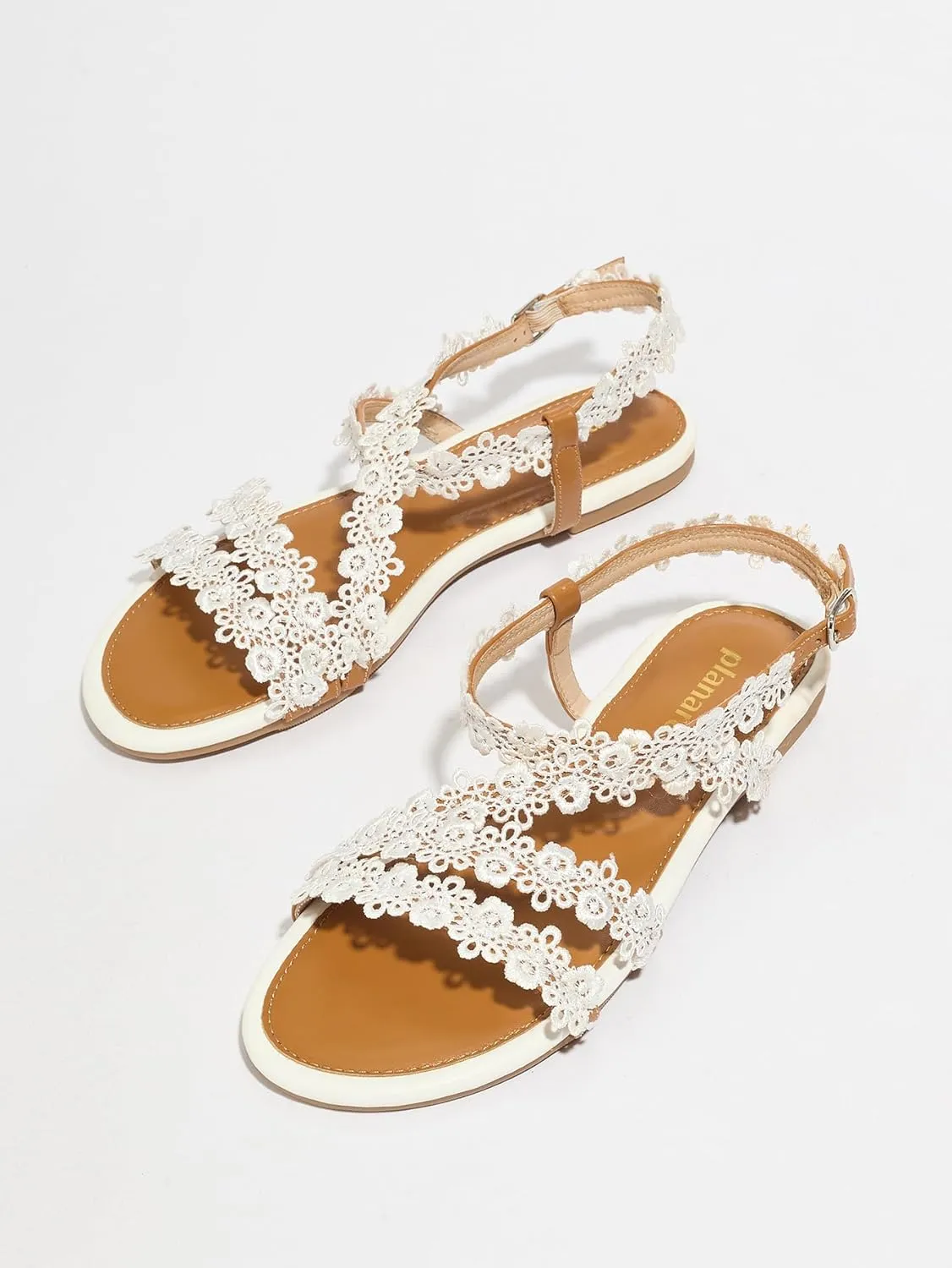 Flat Sandals for Women – Sweet Pink Flower Accent Strappy Summer Shoes with Soft Light Brown Sole for Vacation, Beach & Casual Outings