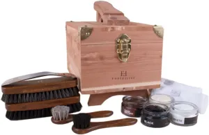 FootFitter Shine Set & Grand Cedar Wood Storage Box, Polish Cream & Care Tools for Leather Shoes