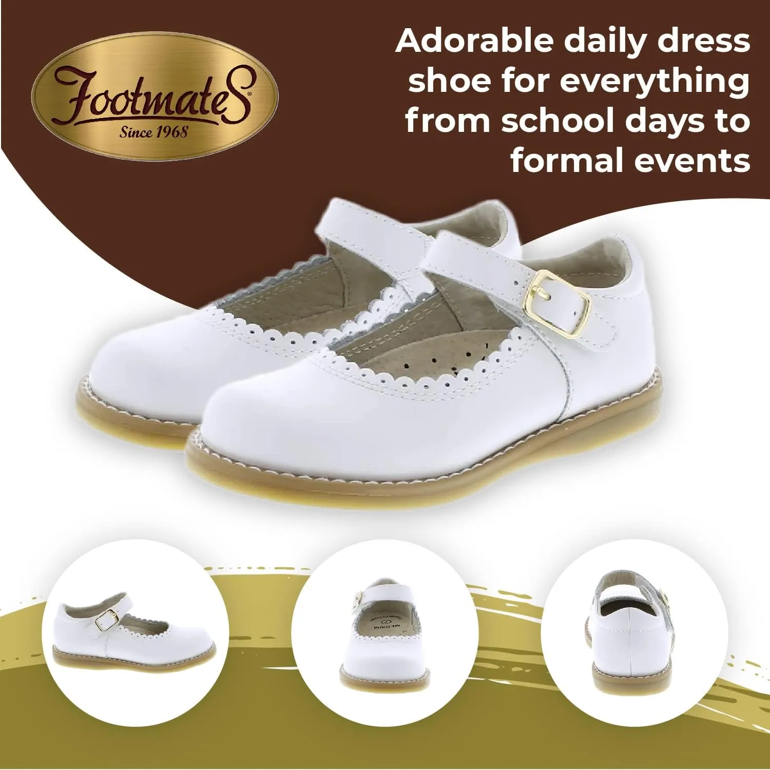 FOOTMATES Allie Leather Mary Jane Shoes for Girls - Girls Dress Shoes with Wide Toe Box, Comfort Insoles, and Non-Slip Non-Marking Outsoles