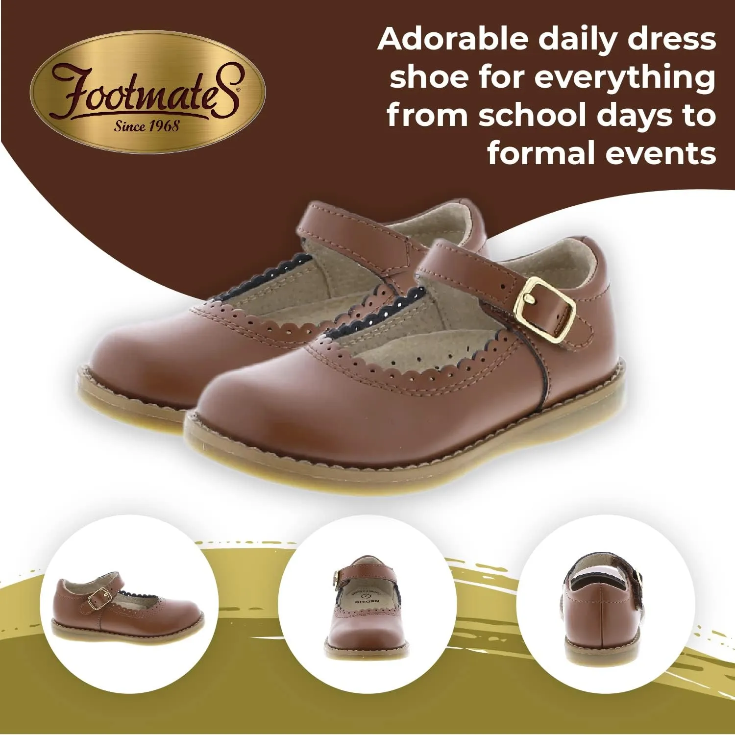 FOOTMATES Allie Leather Mary Jane Shoes for Girls - Girls Dress Shoes with Wide Toe Box, Comfort Insoles, and Non-Slip Non-Marking Outsoles