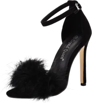 for Women Open Toe with Feather Heels Fluffy High Heel Shoes Party Ankle Strap Stiletto