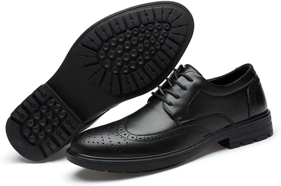 Formal Shoes Dress Oxford for Men Lace Up Crocodile Brogue Embossed Wing Tip Almond Toe Leather Block Heel Anti-Slip Low Top Party Suitable for Many Occasions