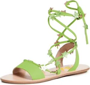 FSJ Women Lace-up Flat Sandals Tie up Open Toe Cute Star Strappy Ankle Wrap Slingback CrissCross Casual Dress Summer Shoes Size 4-15 US