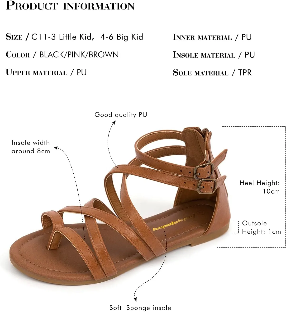 FUNKYMONKEY Girls Gladiator Strap Sandals Flat Fisherman Thong Cross Strappy Sandals