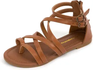 FUNKYMONKEY Girls Gladiator Strap Sandals Flat Fisherman Thong Cross Strappy Sandals