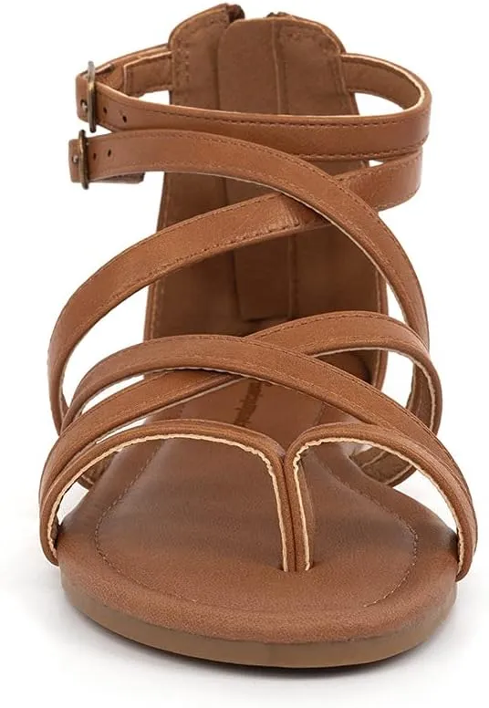 FUNKYMONKEY Girls Gladiator Strap Sandals Flat Fisherman Thong Cross Strappy Sandals