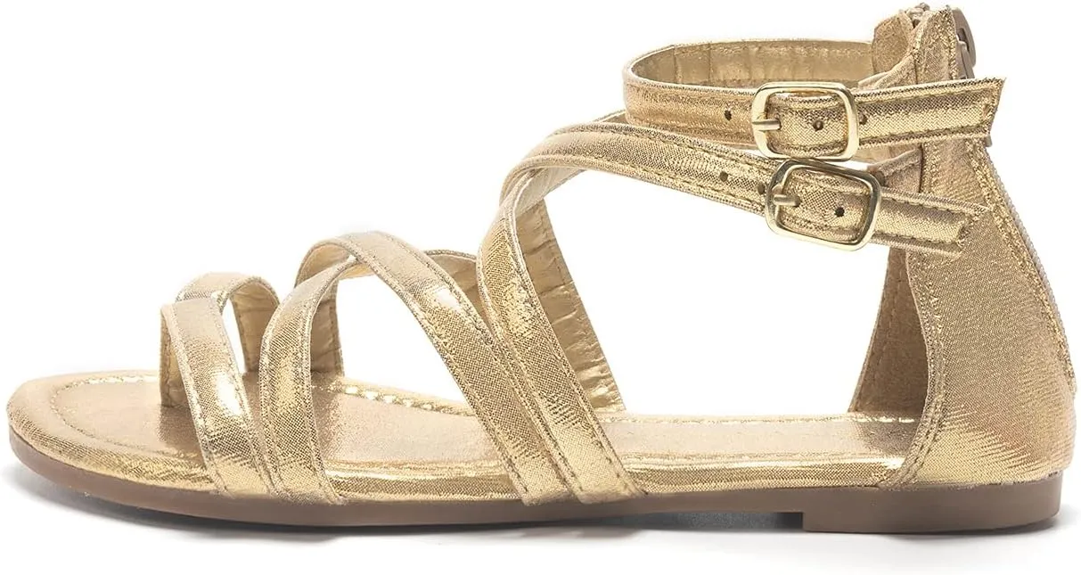 FUNKYMONKEY Girls Gladiator Strap Sandals Flat Fisherman Thong Cross Strappy Sandals