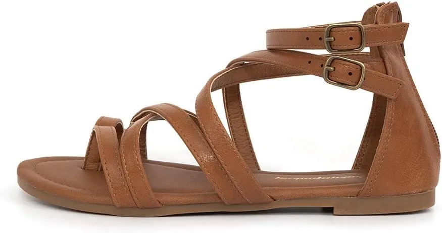 FUNKYMONKEY Girls Gladiator Strap Sandals Flat Fisherman Thong Cross Strappy Sandals
