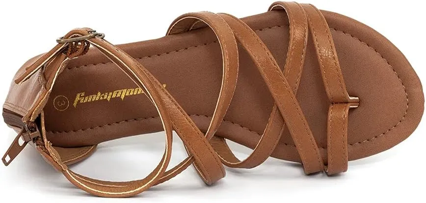 FUNKYMONKEY Girls Gladiator Strap Sandals Flat Fisherman Thong Cross Strappy Sandals