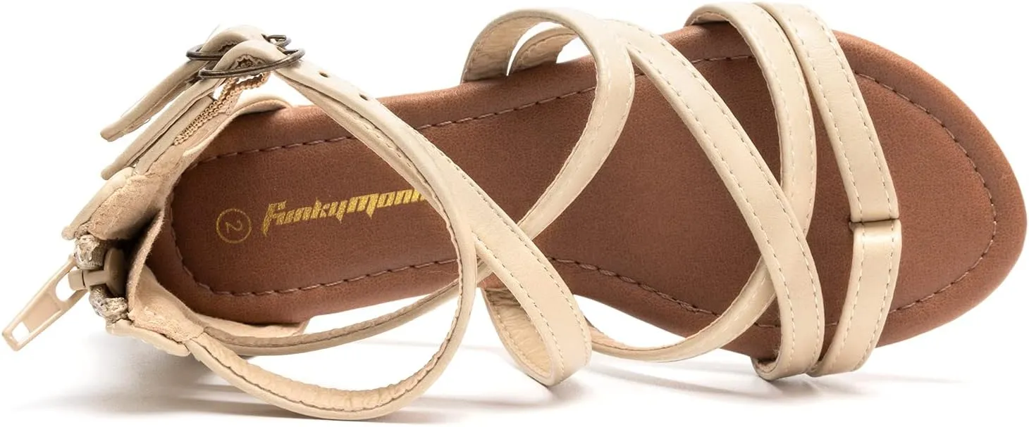 FUNKYMONKEY Girls Gladiator Strap Sandals Flat Fisherman Thong Cross Strappy Sandals