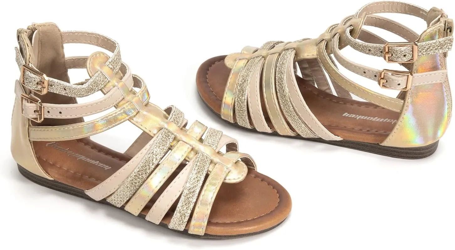 FUNKYMONKEY Girls Gladiator Strap Sandals Flat Fisherman Thong Cross Strappy Sandals