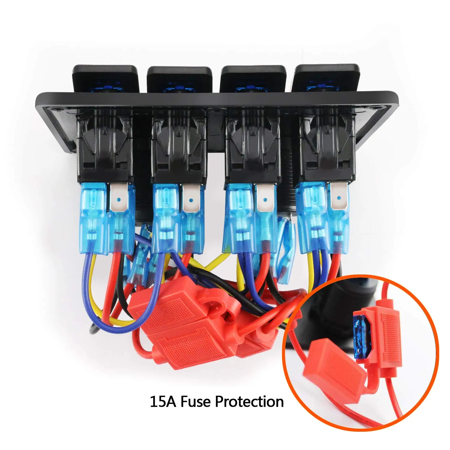 FXC Waterproof Marine Boat Rocker Switch Panel 4 Gang with Dual USB Slot Socket （QC 3.0  Cigarette Lighter LED Light for Car Rv Vehicles Truck (4Gang blue189)