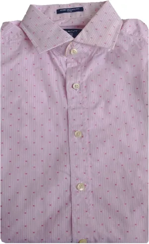 GANT Men's Bright Pink Dobby Stripe Square Fitted Shirt 365677 Size Medium