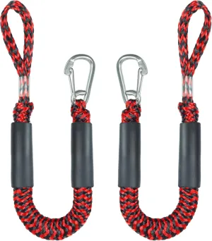 Geelu 2FT Bungee Dock Line Boat Accessories 2pcs Fender Lines with 316 Stainless Clip for Boat Bumper/Boat Fender for Mooring for Jet Ski, Seadoo, Yamaha (Red Black, 2Feet)