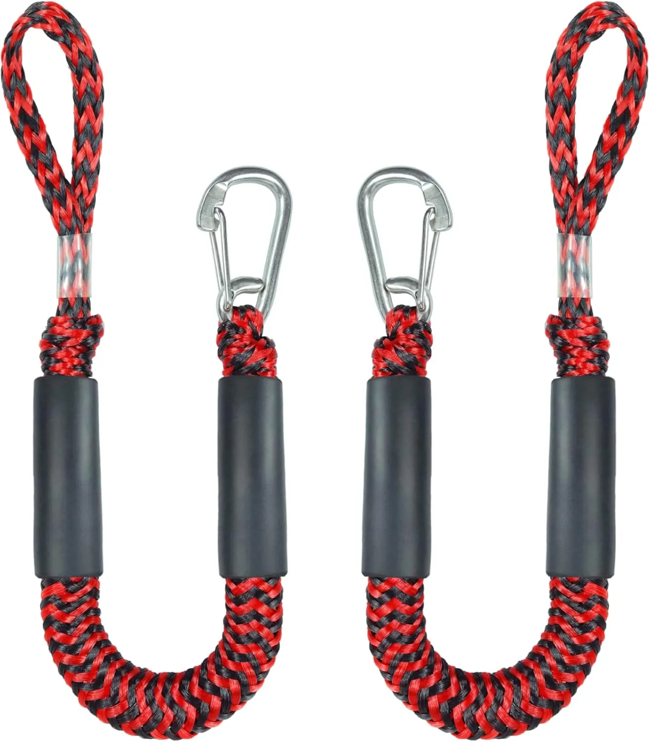 Geelu 2FT Bungee Dock Line Boat Accessories 2pcs Fender Lines with 316 Stainless Clip for Boat Bumper/Boat Fender for Mooring for Jet Ski, Seadoo, Yamaha (Red Black, 2Feet)