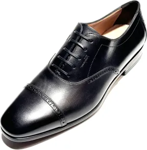 Genuine RILEY Black Leather Cap Toe Embossed Signature Oxford Men's Dress Shoes (Salvatore, Nero