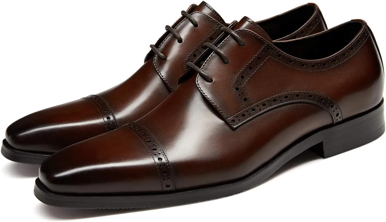 GIFENNSE Men's Dress Shoes Classic Calfskin Leather Wedding Oxford Formal Shoes