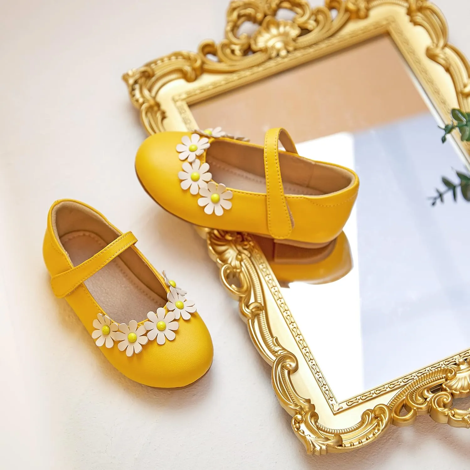 GINFIVE Toddler Girls Mary-Jane Little Girls Slip On Shoes Glitter Ballerina Flats Toddler