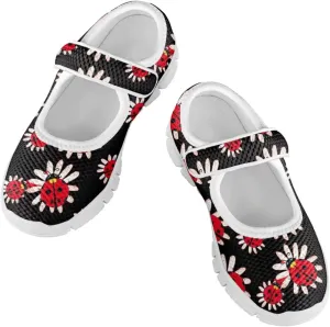 Girls Mary Jane Shoes Honey Bee Mesh Shoes Laceless Ladybug Athletic Low Cut Sneakers with Magic Sticker Slip On Casual Dress Clothes Shoe