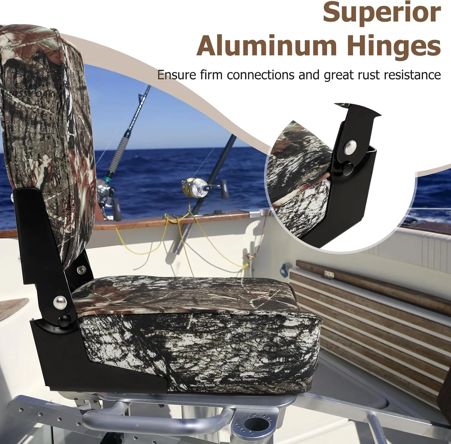 Goplus Low/High Back Boat Seats, Folding Boat Seat with Stainless Steel Screws & Aluminum Hinges, Thickened Sponge Padding, Waterproof Fishing Captain Boat Seats (2 Packs Camo)