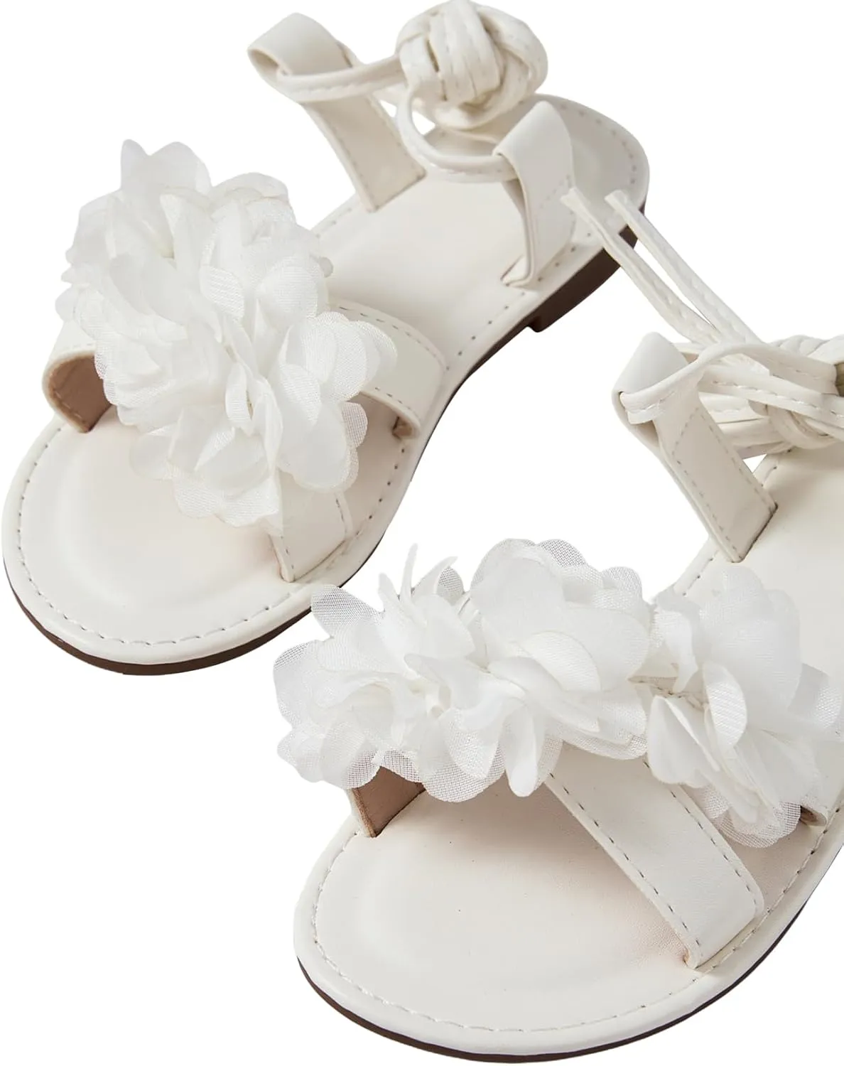 GORGLITTER Girl's 3D Flower Gladiator Flat Sandals Criss Cross Strappy Lace Up Open Toe Slide Shoes