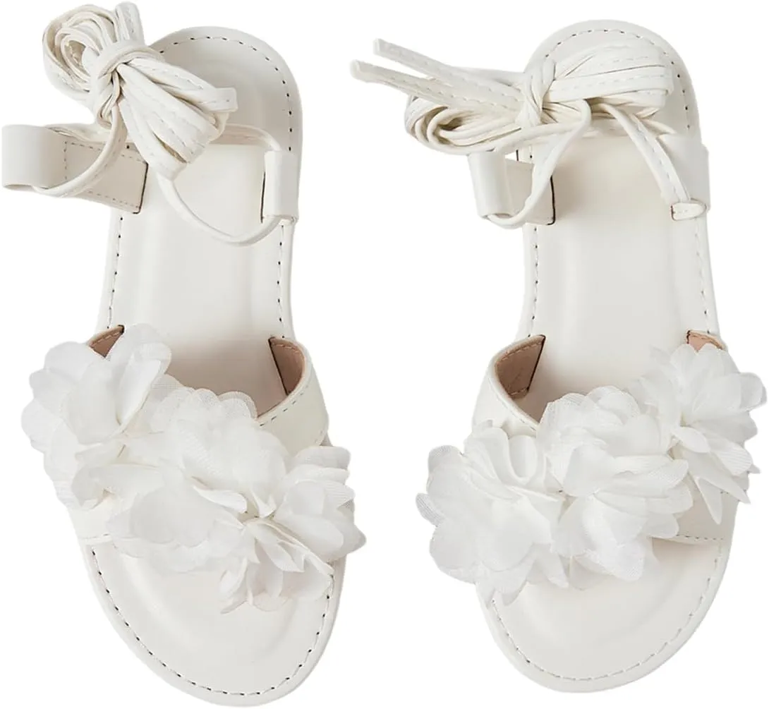 GORGLITTER Girl's 3D Flower Gladiator Flat Sandals Criss Cross Strappy Lace Up Open Toe Slide Shoes