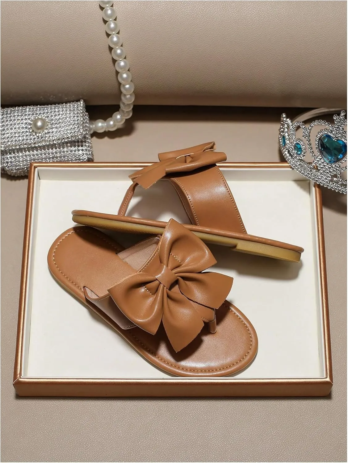 GORGLITTER Girl's Bow Flats Sandals Cute Flip Flops Dress Shoes