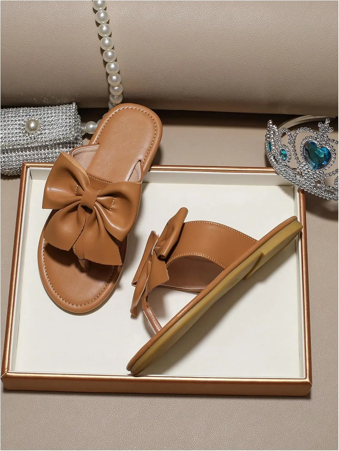 GORGLITTER Girl's Bow Flats Sandals Cute Flip Flops Dress Shoes