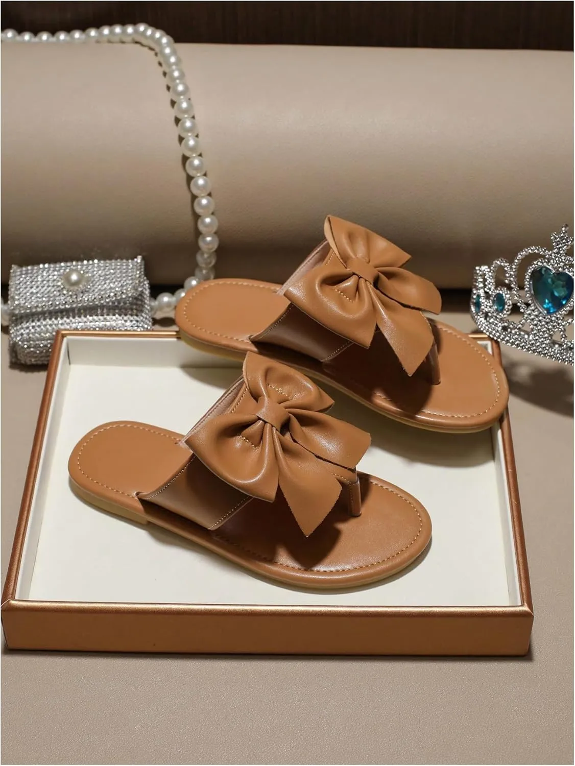 GORGLITTER Girl's Bow Flats Sandals Cute Flip Flops Dress Shoes