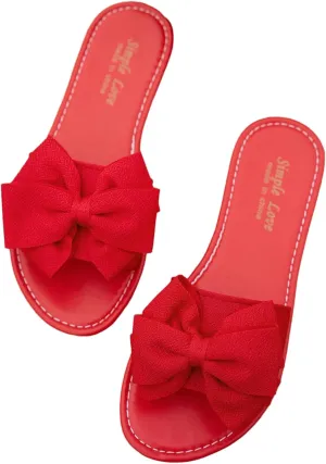 GORGLITTER Women's Bow Sandals Dressy Summer Open Toe Slip On Slides Vacation Beach Flat Sandals
